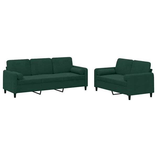 vidaXL 2-dijelni set sofa s jastucima tamnozeleni baršunasti