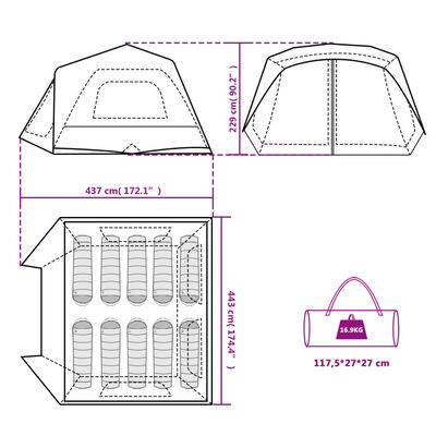 vidaXL Šator za kampiranje za 10 osoba sivo-narančasti vodootporni