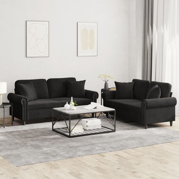 vidaXL 2-dijelni set sofa s jastucima crni bar&scaron;unasti
