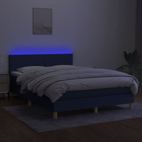 vidaXL Krevet box spring s madracem LED plavi 140x200 cm od tkanine