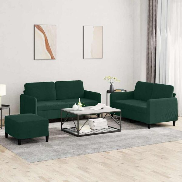 vidaXL 3-dijelni set sofa tamnozeleni baršunasti