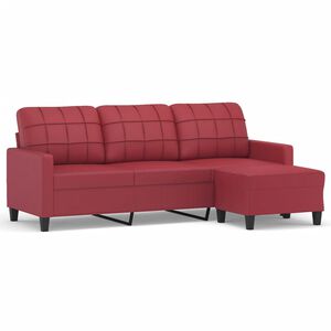 vidaXL Trosjed s tabureom crvena boja vina 180 cm od umjetne kože