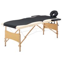 vidaXL Sklopivi stol za masažu s 2 zone drveni crni i bež