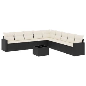 vidaXL 10-dijelni set vrtnih sofa s jastucima crni od poliratana