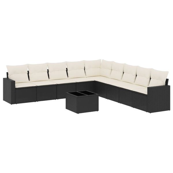 vidaXL 10-dijelni set vrtnih sofa s jastucima crni od poliratana