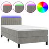 vidaXL Krevet box spring s madracem LED svjetlosivi 90x200 cm bar&scaron;un