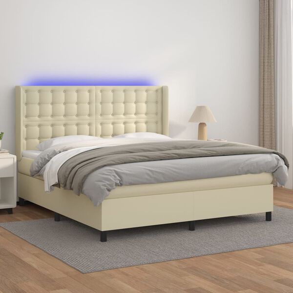 vidaXL Krevet box spring s madracem LED krem 180x200cm od umjetne kože