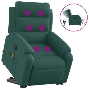 vidaXL Električni masažni naslonjač na podizanje tkanina tamnozeleni