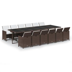 vidaXL 13-dijelni vrtni blagovaonski set s jastucima poliratan smeđi