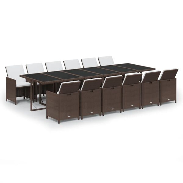 vidaXL 13-dijelni vrtni blagovaonski set s jastucima poliratan smeđi