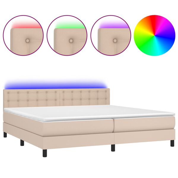 vidaXL Krevet box spring madrac LED cappuccino 200x200cm umjetna koža