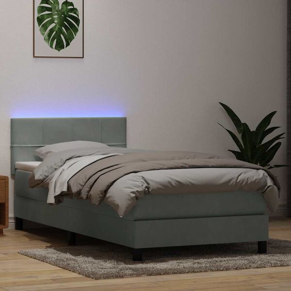vidaXL Box Spring krevet s madracem i LED svijetlo sivi 100x220 cm bar&scaron;un
