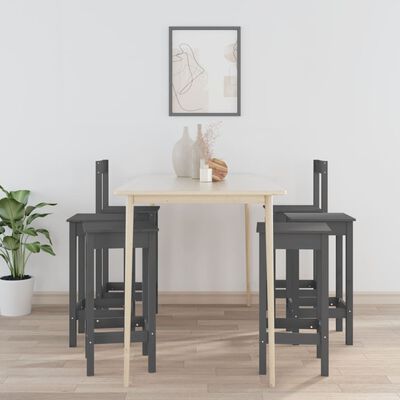 vidaXL 6-dijelni set barskih stolica sivi od masivne borovine
