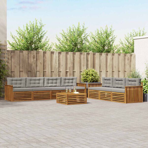 vidaXL Set vanjskih sofa s jastukom 8 pcs Prirodna i svijetlo siva