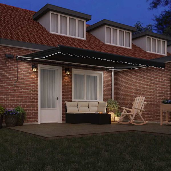 vidaXL Skrovita tenda S LED lampica Crna 450 &times;350 cm tkanina