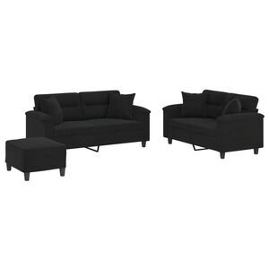 vidaXL 3-dijelni set sofa s jastucima crni od mikrovlakana