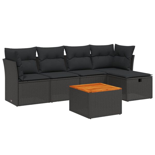 vidaXL 6-dijelni set vrtnih sofa s jastucima crni od poliratana