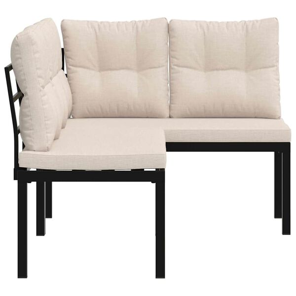 vidaXL Vrtne klupe s jastucima 2 kom crne od čelika obloženog prahom