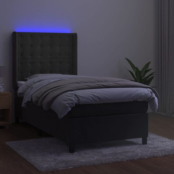 vidaXL Krevet box spring s madracem LED tamnosivi 90x190 cm baršun