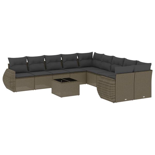 vidaXL 11-dijelni set vrtnih sofa poliratan s jastucima svijetlosivi