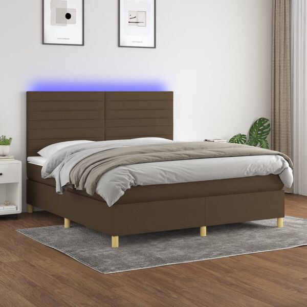 vidaXL Krevet box spring s madracem LED tamnosmeđi 160x200 cm tkanina