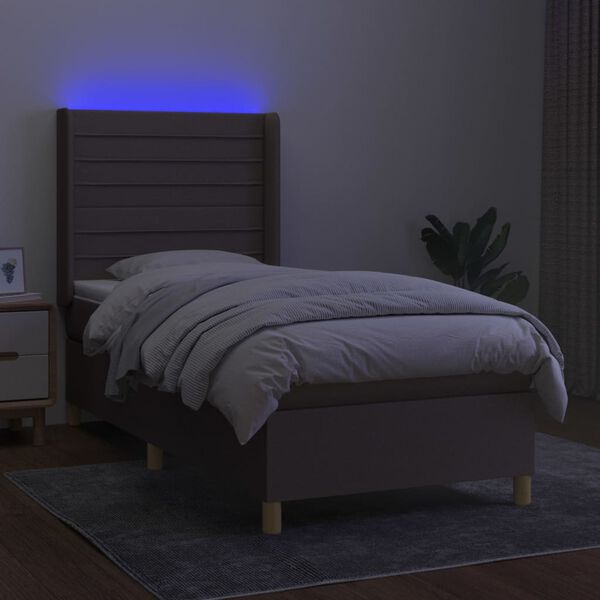 vidaXL Krevet box spring s madracem LED smeđesivi 90x200 cm tkanina