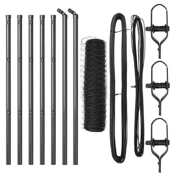 vidaXL Stup za ogradu Siva 10 x 0,5 m (mreža 50 mm) Čelik i PVC