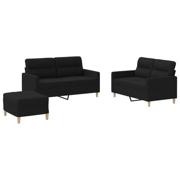 vidaXL 3-dijelni set sofa s jastucima crni od tkanine