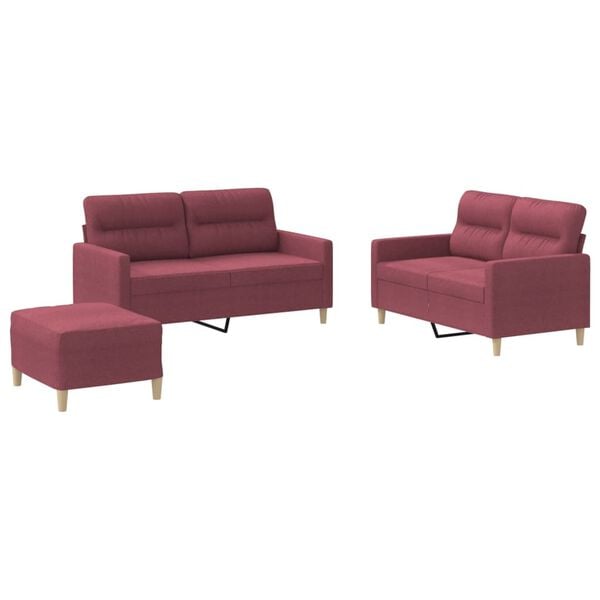 vidaXL 3-dijelni set sofa s jastucima crvena boja vina od tkanine