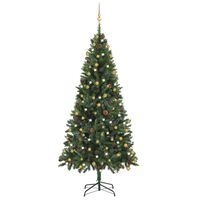 vidaXL Umjetno osvijetljeno božićno drvce s kuglicama zeleno 210 cm