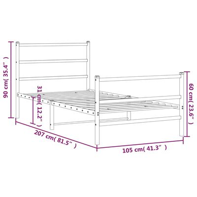 vidaXL Metalni okvir kreveta s uzglavljem i podnožjem bijeli 100x200cm