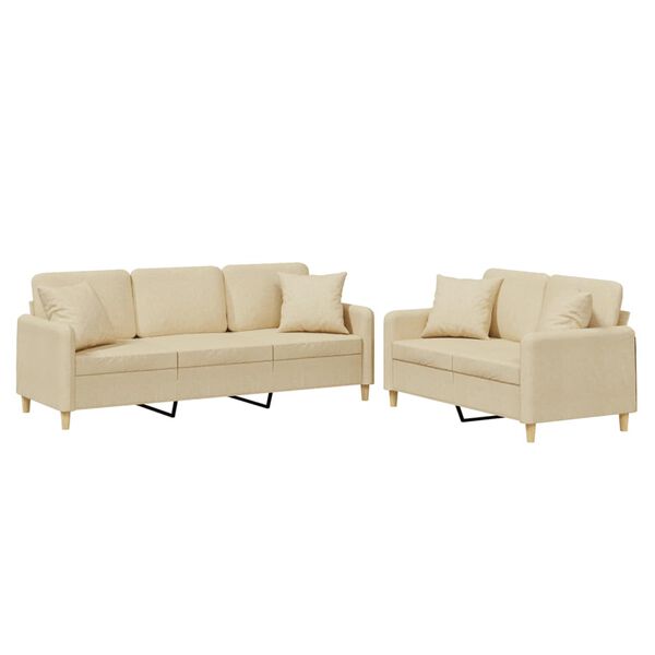 vidaXL 2-dijelni set sofa s jastucima krem od tkanine
