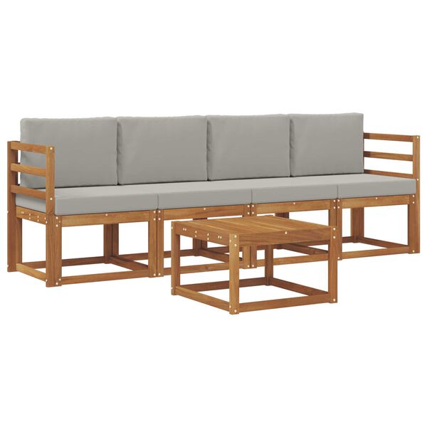 vidaXL Set vanjskih sofa s jastukom 5 pcs Prirodna i svijetlo siva