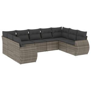 vidaXL 9-dijelni set vrtnih sofa od poliratana s jastucima sivi