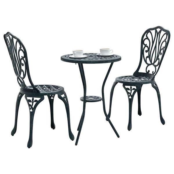 vidaXL Bistro set za vrt 3 pcs Zelena Aluminij