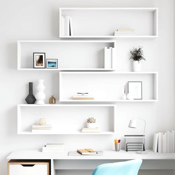 vidaXL Kockaste zidne police 4 kom bijele 100 x 15 x 30 cm drvene