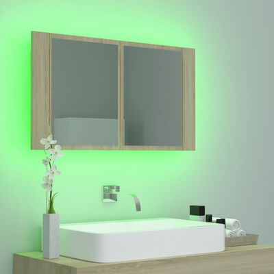 vidaXL LED kupaonski ormarić s ogledalom boja hrasta 80x12x45 akrilni