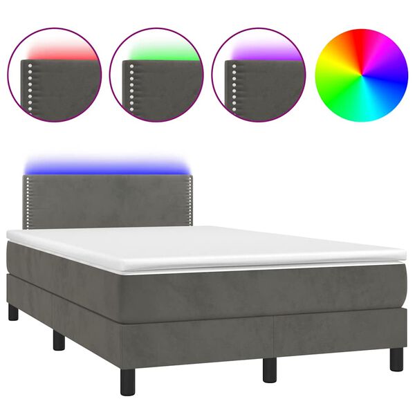 vidaXL Krevet box spring s madracem LED tamnosivi 120 x 190 cm bar&scaron;un