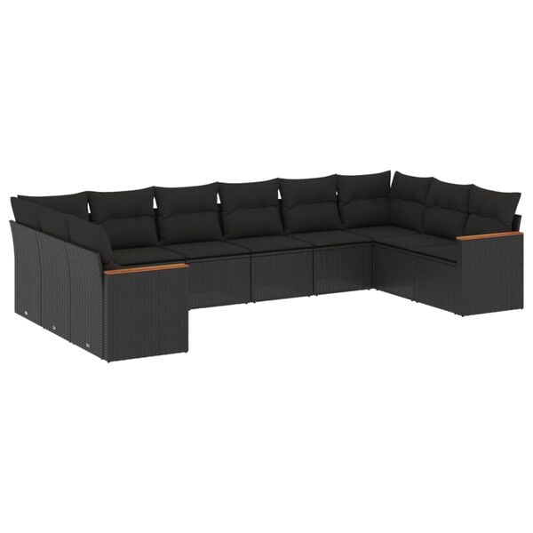 vidaXL 10-dijelni set vrtnih sofa s jastucima crni od poliratana