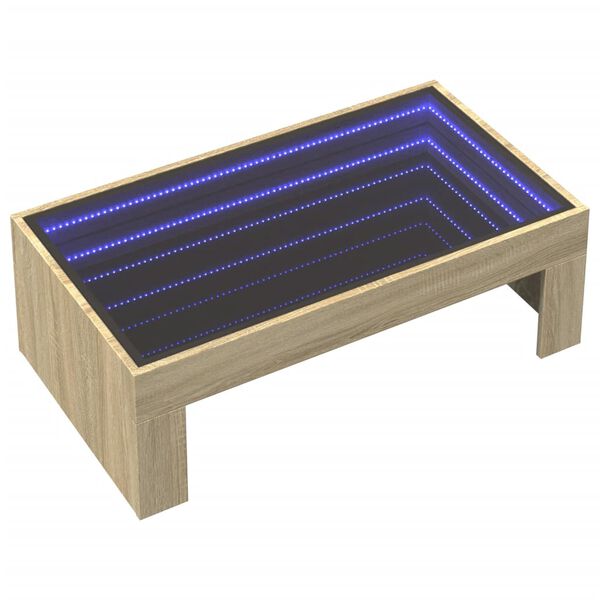 vidaXL Stolić s beskonačnim LED svjetlima boja hrasta 90x50x30 cm