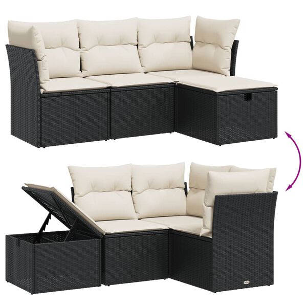 vidaXL 4-dijelni set vrtnih sofa od poliratana s jastucima crni
