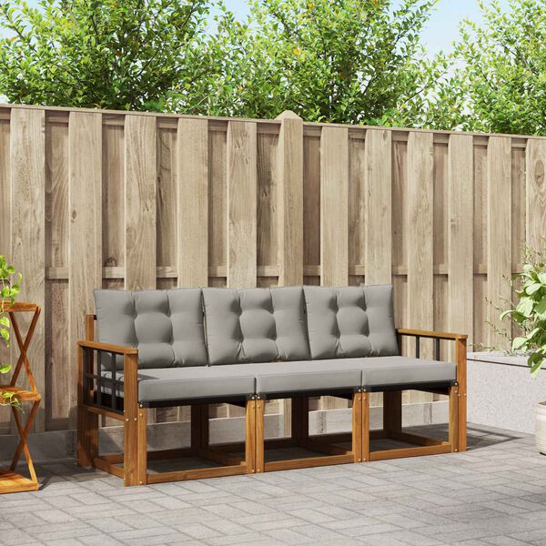 vidaXL Set vanjskih sofa s jastukom 3 pcs Prirodna i svijetlo siva