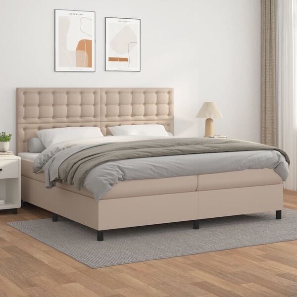 vidaXL Krevet box spring s madracem cappuccino 200x200cm umjetna koža