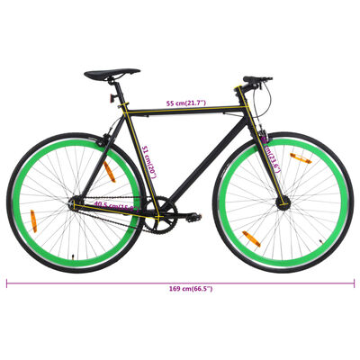 vidaXL Bicikl s fiksnim zupčanikom crno-zeleni 700c 51 cm