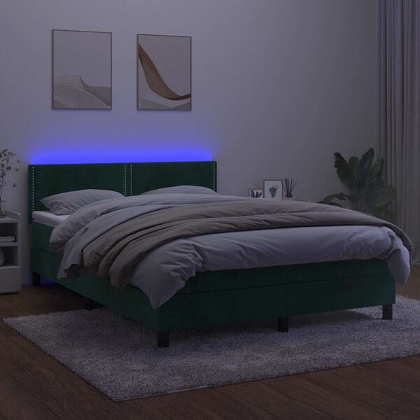 vidaXL Krevet box spring s madracem LED tamnozeleni 140x200 cm bar&scaron;un