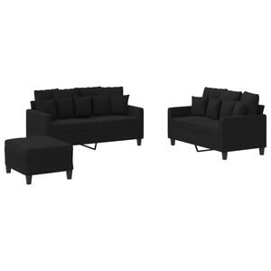 vidaXL 3-dijelni set sofa s jastucima crni od tkanine