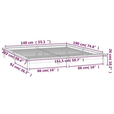 vidaXL LED okvir za krevet sivi 140 x 190 cm od masivnog drva