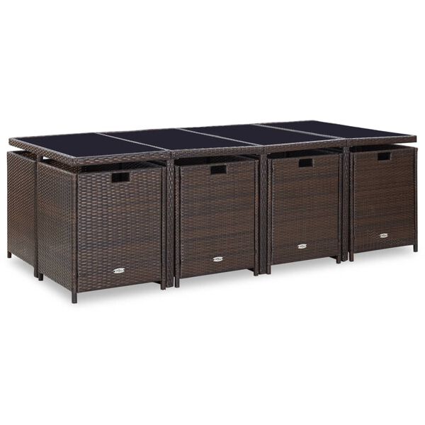 vidaXL 13-dijelni vrtni blagovaonski set od poliratana s jastucima smeđi