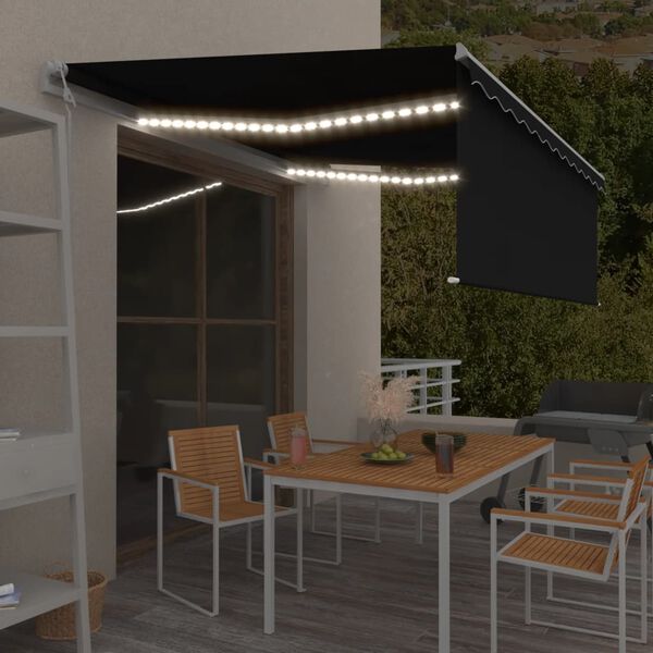 vidaXL Automatska tenda s roletom i senzorom LED 4 x 3 m antracit