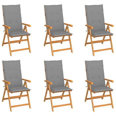 vidaXL Vrtne stolice sa sivim jastucima 6 kom od masivne tikovine